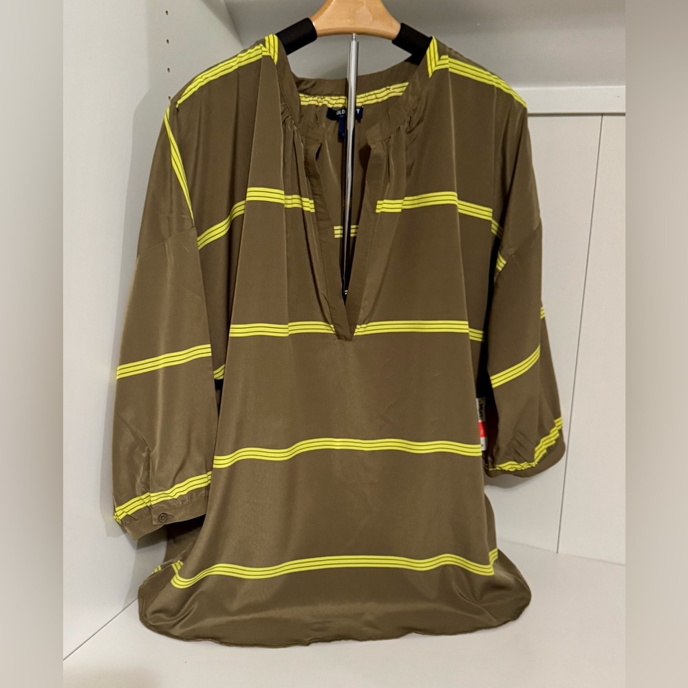 Old Navy Olive Tunic with Yellow Stripes, Size XL New With Tags